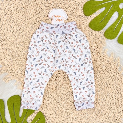 Conj. Body Manga Curta, Babador Bandana e Calça Dinossauros Babys - Off White e Areia